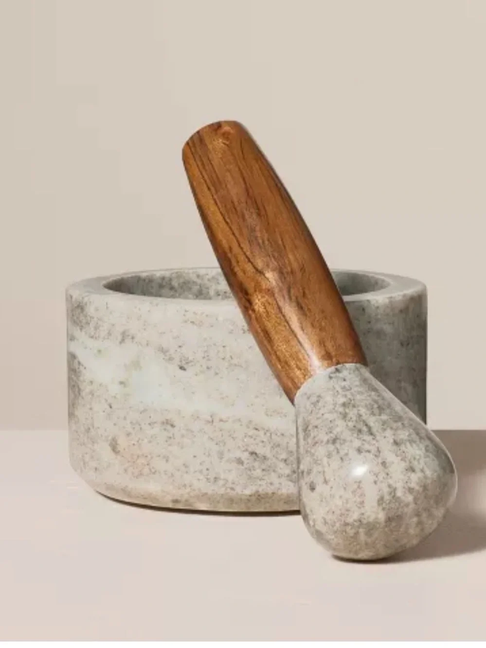 NWT Hearth & Hand 2pc Marble & Wood Mortar and Pestle Set Warm Gray